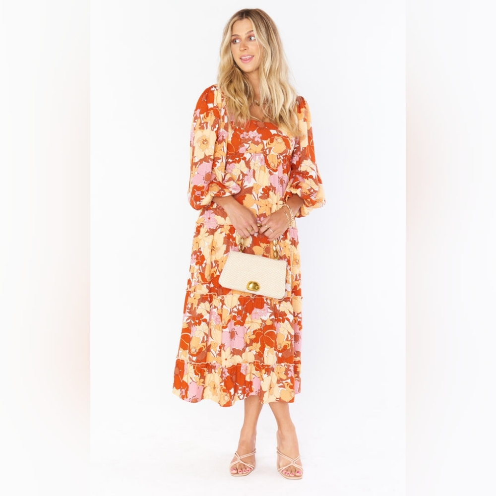 Floral Orange and Pink Midi Dress